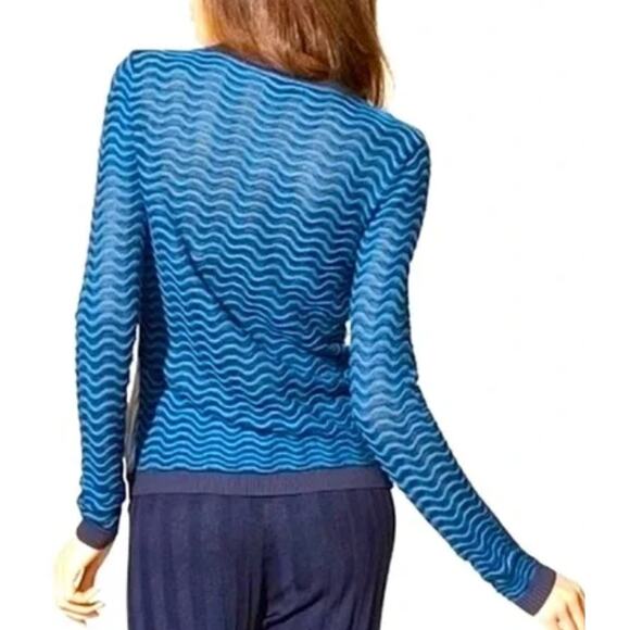 MISSONI Top Mixed Media Artsy Floral Retro Blouse Blue Zig Zag Pattern Size XL - Picture 2 of 16